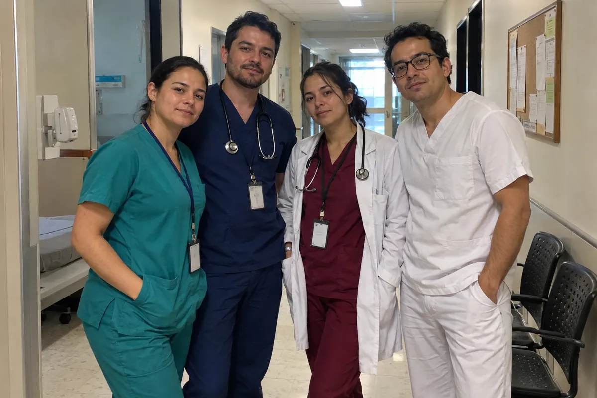 Equipo de profesionales médicos con uniformes Siluetas y Tonos